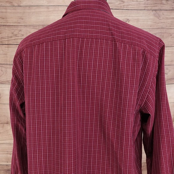 VAN HEUSEN LONG SLEEVE DARK RED CHECK BUTTON DOWN SHIRT MENS L 16-16.5 - Picture 5 of 7